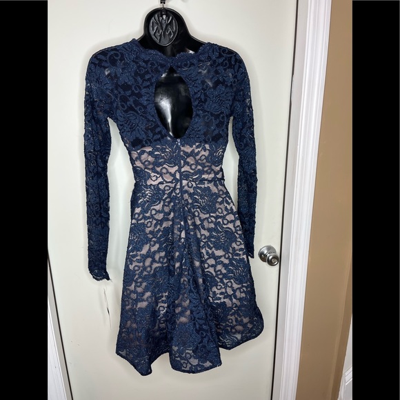 My Michelle Long Sleeve Lace Sparkly Navy Blue Formal Homecoming Sz 3 - Picture 5 of 13